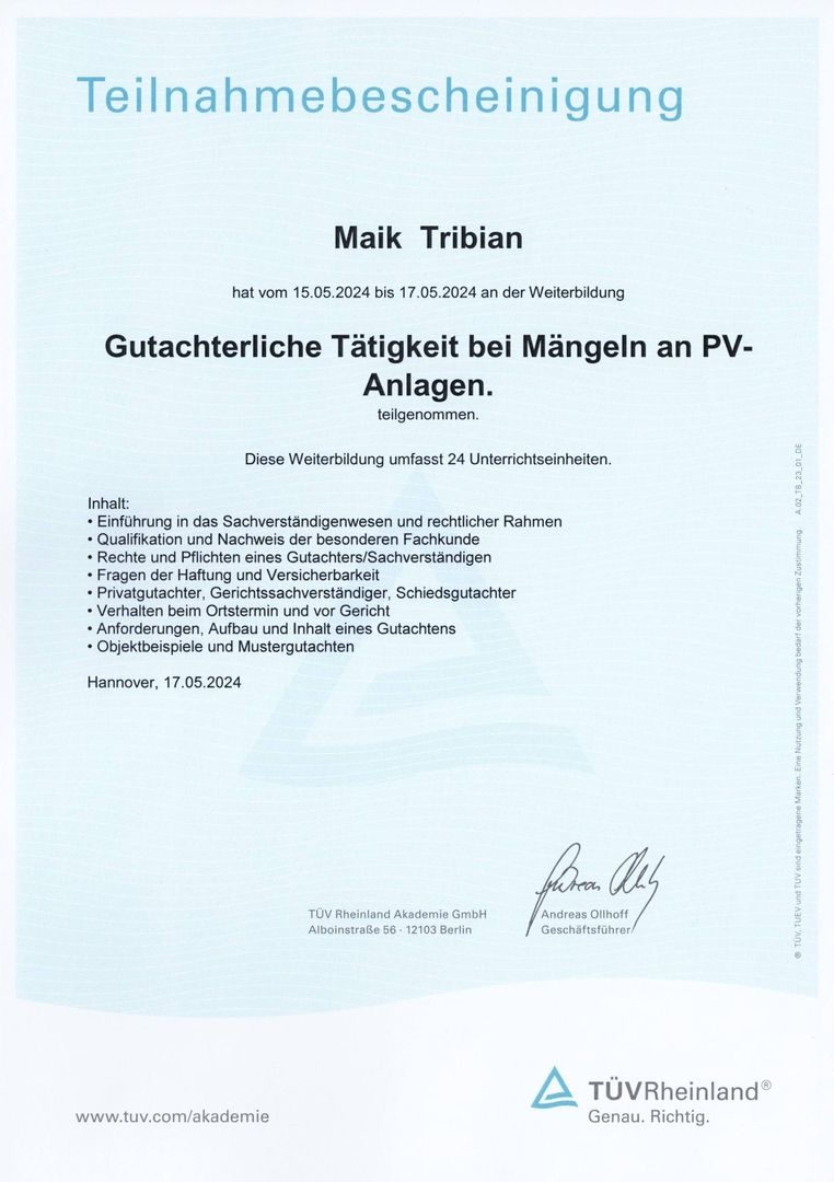 Gutachterliche Tätigkeit bei Mängeln an PV-Anlagen